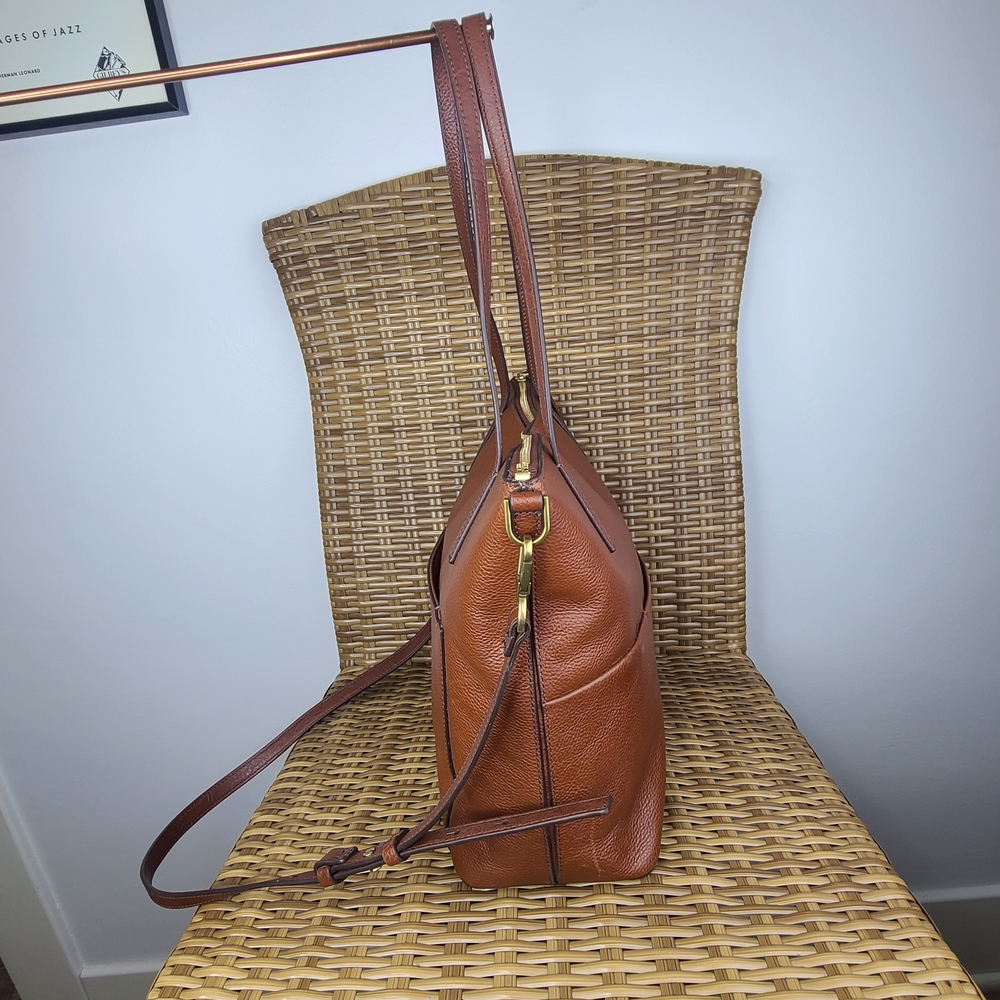 Fossil Evelyn Tote Shoulder Crossbody Bag Leather Brown Gold Hardware NWOT - Picture 6 of 15
